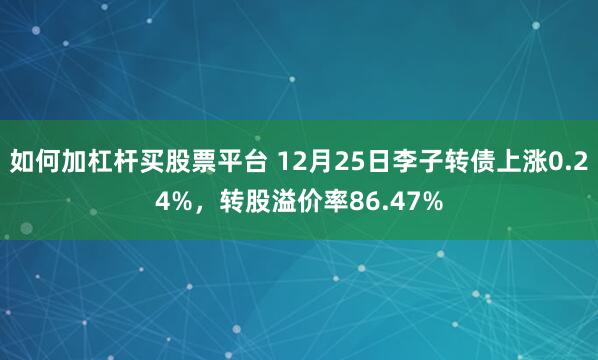 如何加杠杆买股票平台 12月25日李子转债上涨0.24%，转股溢价率86.47%