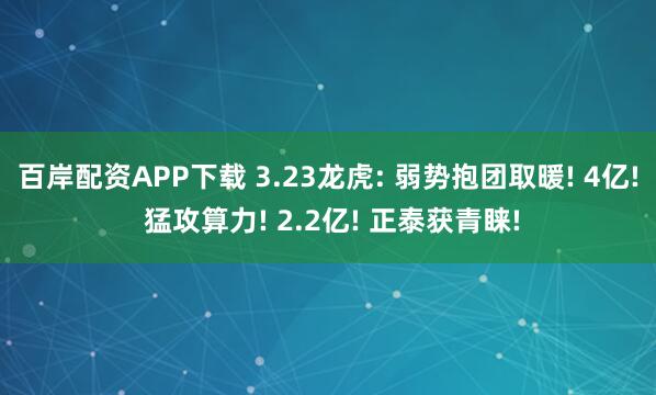 百岸配资APP下载 3.23龙虎: 弱势抱团取暖! 4亿! 猛攻算力! 2.2亿! 正泰获青睐!